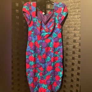 Vintage Women 100% Silk Quiet Luxury Cocktail Dress Size 14 Abstract RARE Luxury